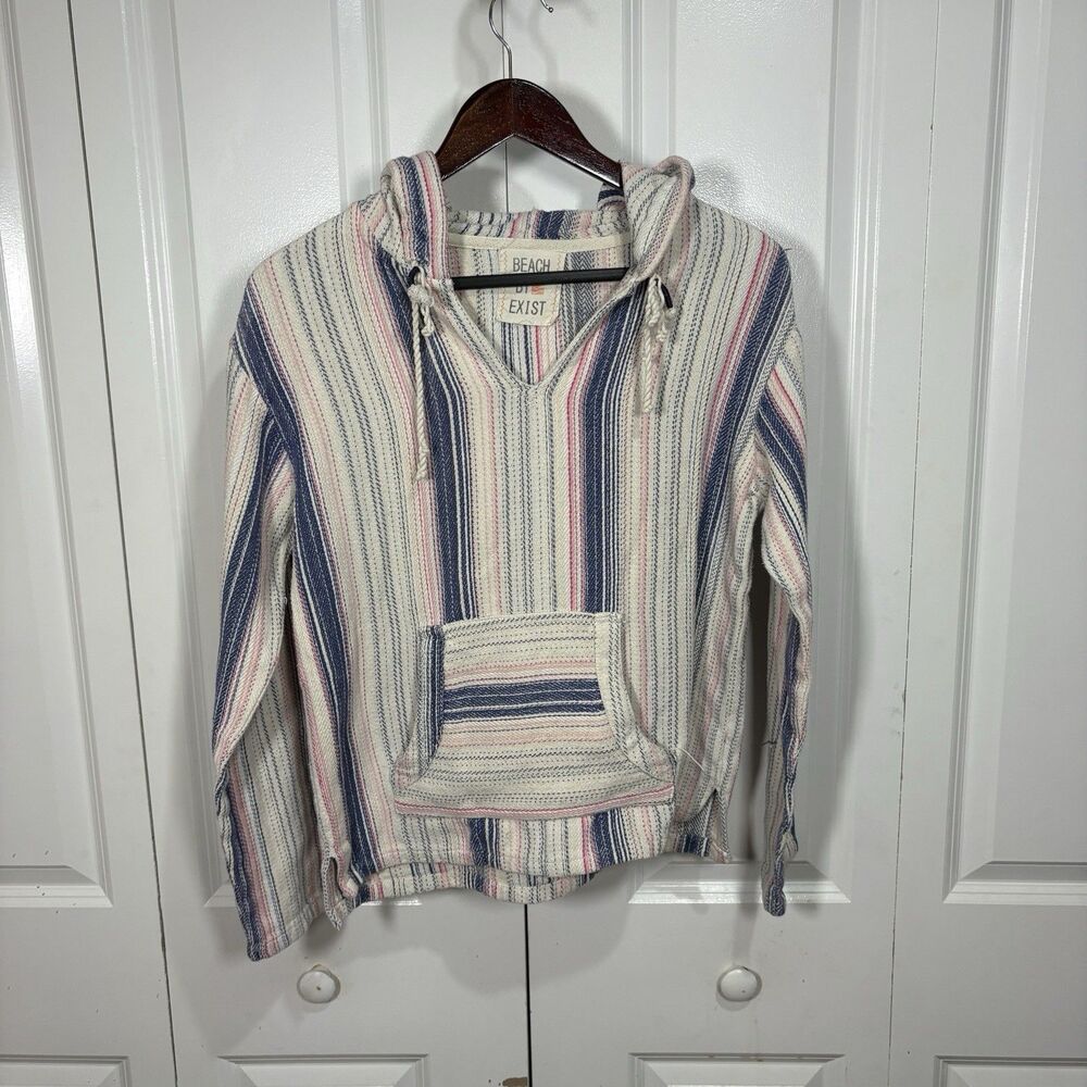 Beach by Exist Baja Hoodie Striped Boho Festival Coastal Cowgirl Pullover Top S